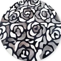MacKenzie-Childs Abstract Roses Hair on Hide Grey 6' Round Rug< Rugs