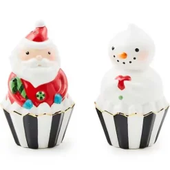 MacKenzie-Childs Bake Shop Santa  Snowman Salt  Pepper Set< Serveware