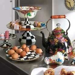 MacKenzie-Childs Black Flower Market 3 Quart Tea Kettle< Tea Kettles