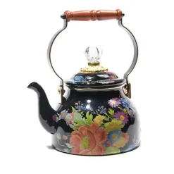 MacKenzie-Childs Black Flower Market 2 Quart Tea Kettle< The Coffee Shop|Tea Kettles