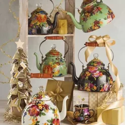 MacKenzie-Childs Black Flower Market 2 Quart Tea Kettle< The Coffee Shop|Tea Kettles