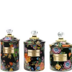 MacKenzie-Childs Black Flower Market Canisters, Set of 3< Kitchen & Dining Sets|Kitchen Storage & Organization