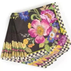 MacKenzie-Childs Black Flower Market Cocktail Paper Napkins< Bar Entertaining