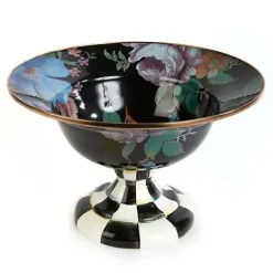 MacKenzie-Childs Black Flower Market Large Compote< Serveware