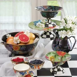 MacKenzie-Childs Black Flower Market Large Compote< Serveware