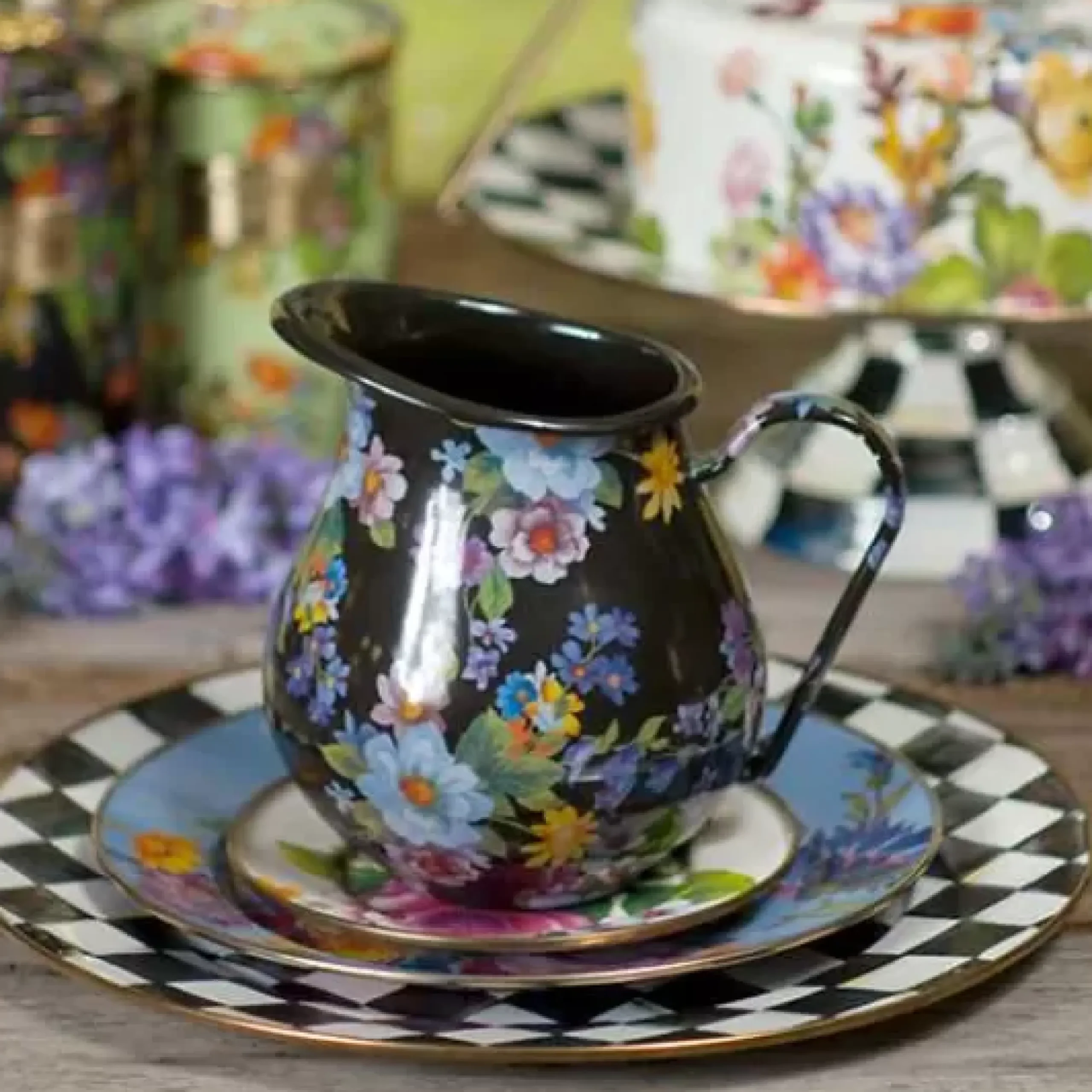 MacKenzie-Childs Black Flower Market Pitcher< Bar Entertaining|Serveware