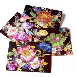 MacKenzie-Childs Black Flower Market Placemats, Set of 4< Table Accessories|Kitchen & Table Linens