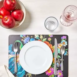 MacKenzie-Childs Black Flower Market Placemats, Set of 4< Table Accessories|Kitchen & Table Linens