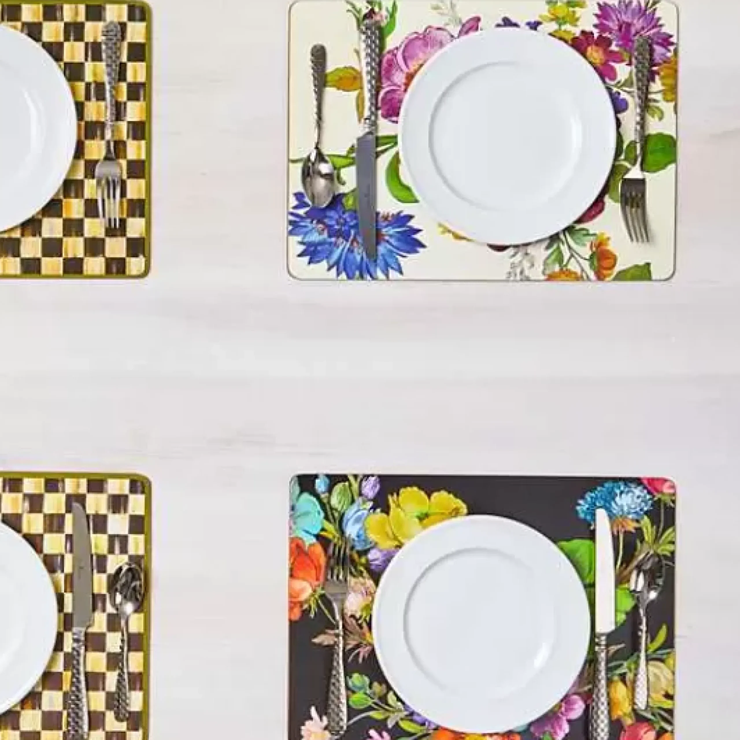 MacKenzie-Childs Black Flower Market Placemats, Set of 4< Table Accessories|Kitchen & Table Linens