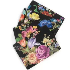MacKenzie-Childs Black Flower Market Placemats, Set of 4< Table Accessories|Kitchen & Table Linens
