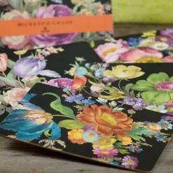 MacKenzie-Childs Black Flower Market Placemats, Set of 4< Table Accessories|Kitchen & Table Linens