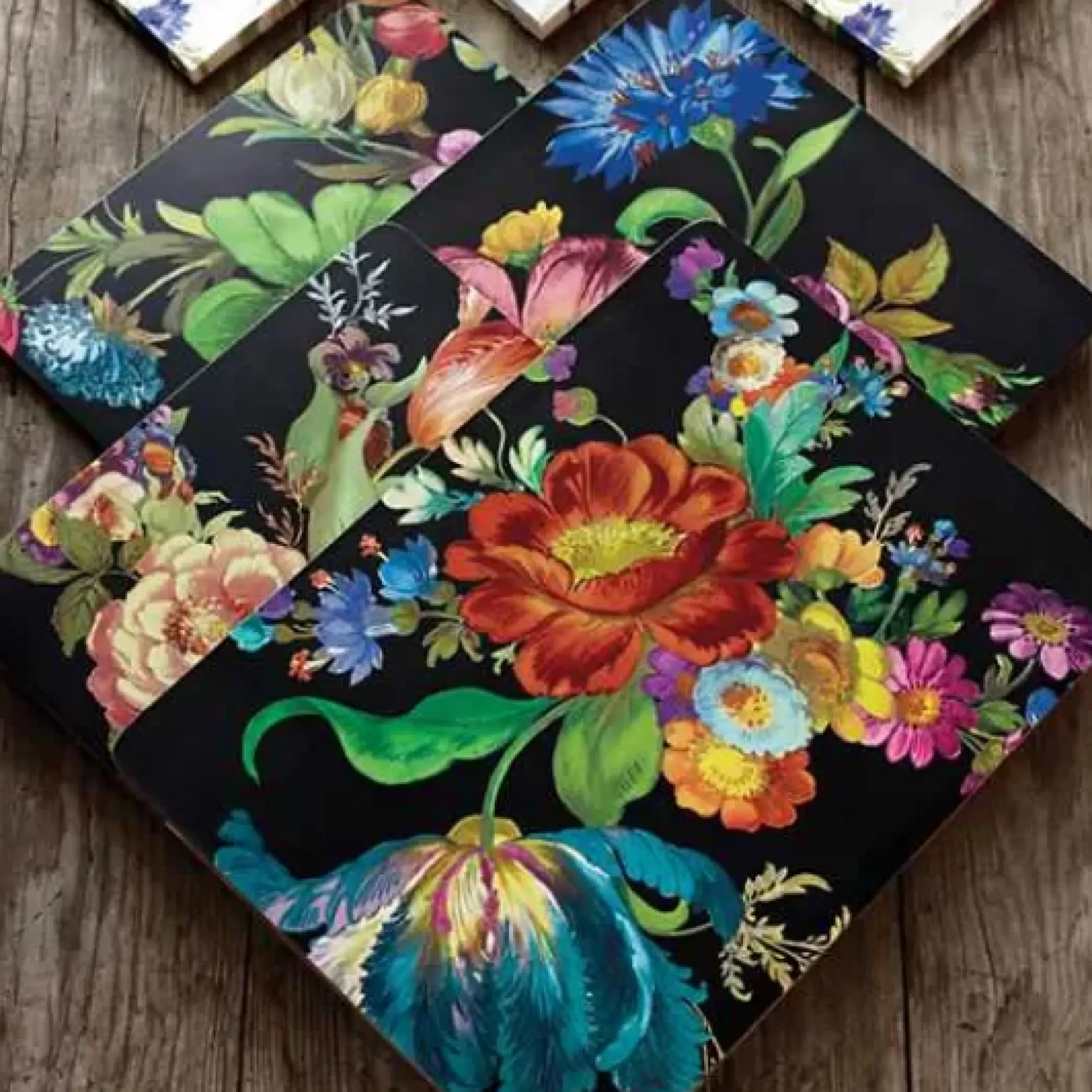 MacKenzie-Childs Black Flower Market Placemats, Set of 4< Table Accessories|Kitchen & Table Linens