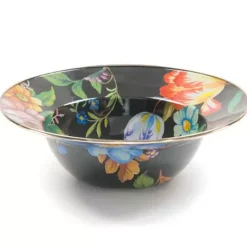 MacKenzie-Childs Black Flower Market Serving Bowl< Serveware