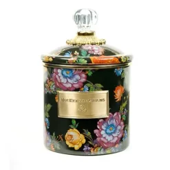 MacKenzie-Childs Black Flower Market Small Canister< Room Accents|Kitchen Storage & Organization