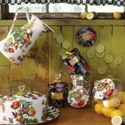 MacKenzie-Childs Black Flower Market Small Canister< Room Accents|Kitchen Storage & Organization
