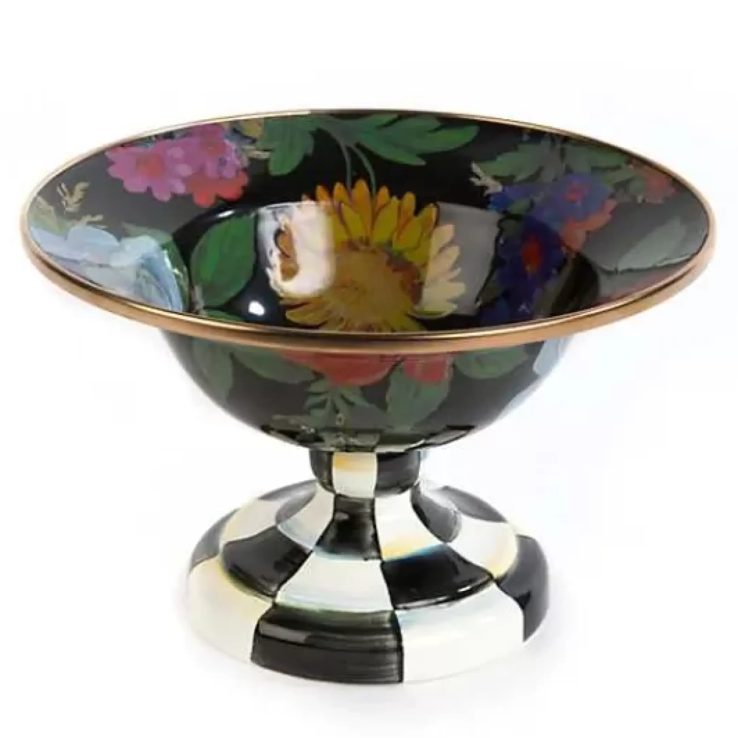 MacKenzie-Childs Black Flower Market Small Compote< Serveware