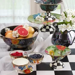 MacKenzie-Childs Black Flower Market Small Compote< Serveware