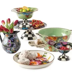 MacKenzie-Childs Black Flower Market Small Compote< Serveware