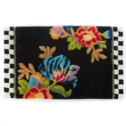 MacKenzie-Childs Black Flower Market Standard Bath Rug< Bath & Bath Accessories