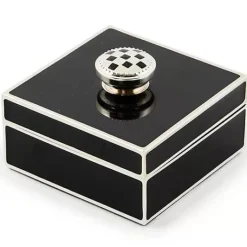 MacKenzie-Childs Black Silver Plated Trinket Box with Check Knob< Room Accents