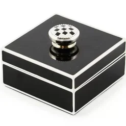 MacKenzie-Childs Black Silver Plated Trinket Box with Check Knob< Room Accents