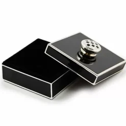 MacKenzie-Childs Black Silver Plated Trinket Box with Check Knob< Room Accents