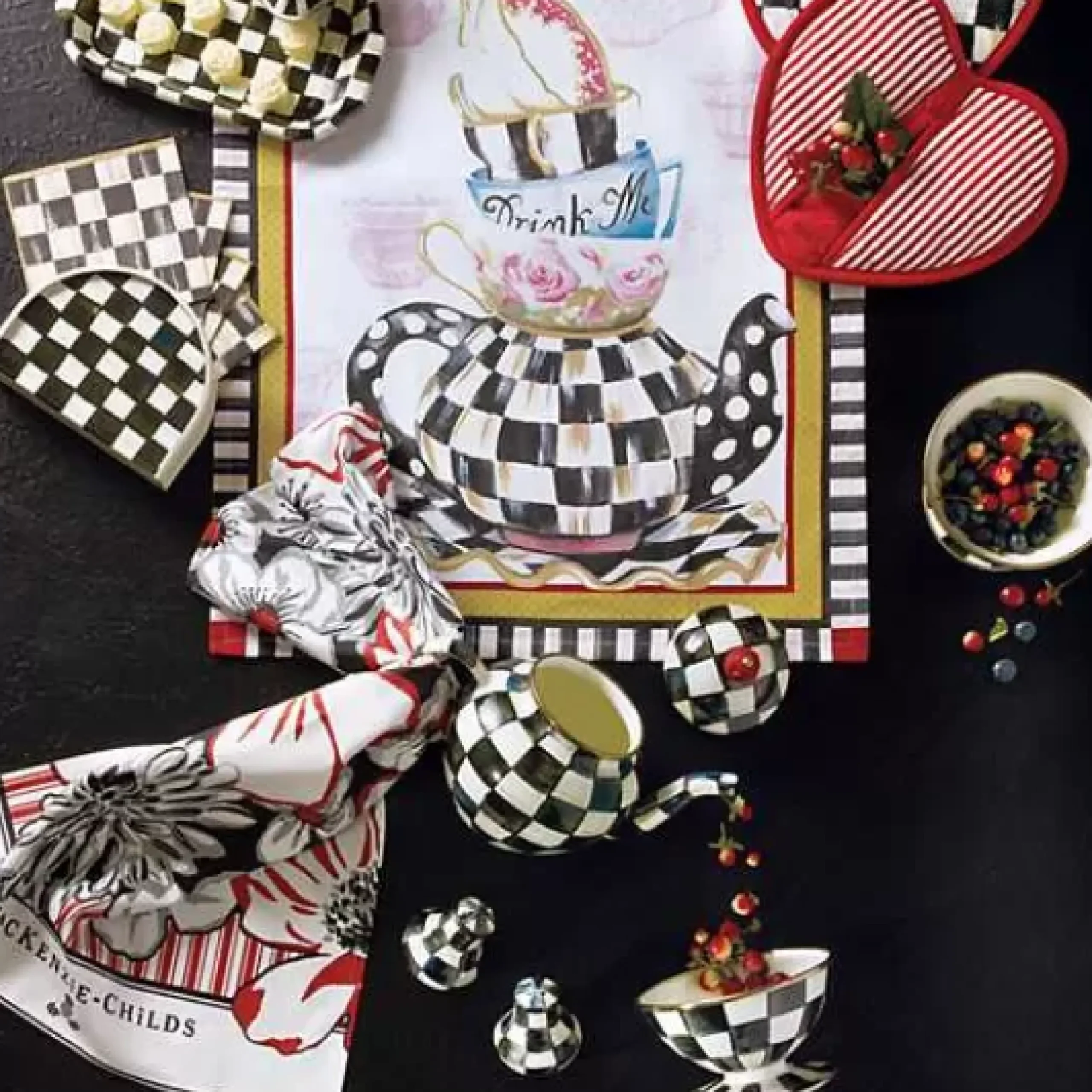 MacKenzie-Childs Black White Zig Zag Dish Towels, Set of 3< Kitchen & Table Linens