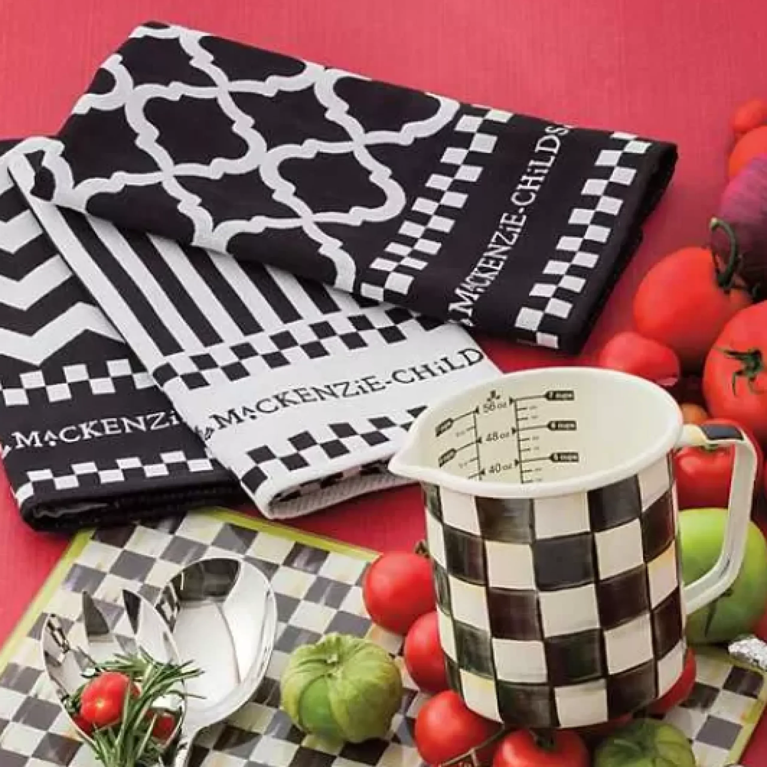 MacKenzie-Childs Black White Zig Zag Dish Towels, Set of 3< Kitchen & Table Linens