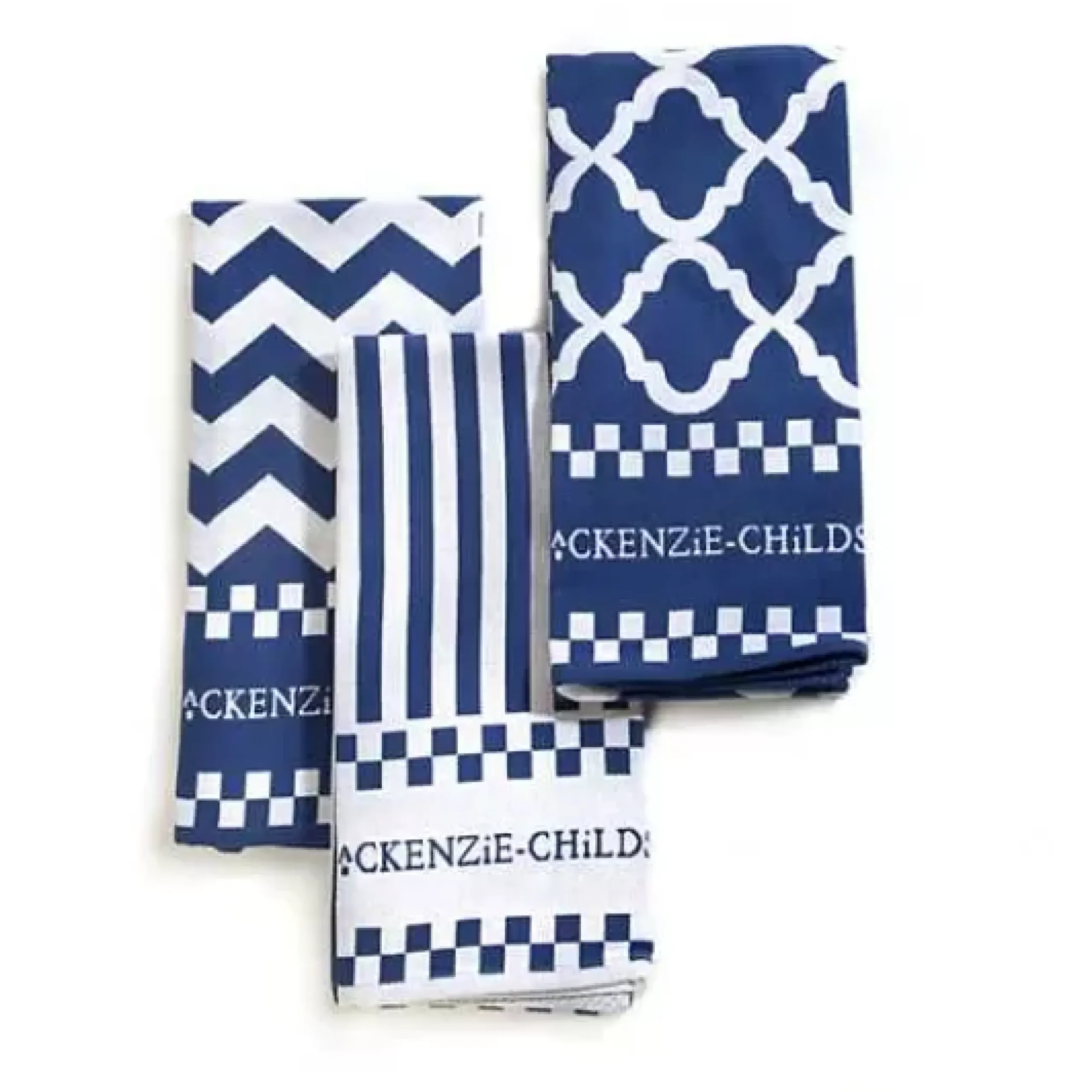 MacKenzie-Childs Blue White Zig Zag Dish Towels, Set of 3< Kitchen & Table Linens