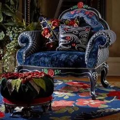 MacKenzie-Childs Bluetopia Kitano Footstool< Living Room