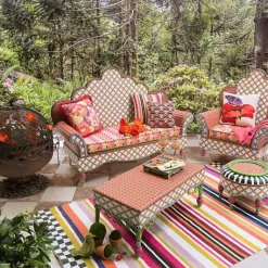 MacKenzie-Childs Breezy Poppy Outdoor Loveseat< Outdoor|Spring