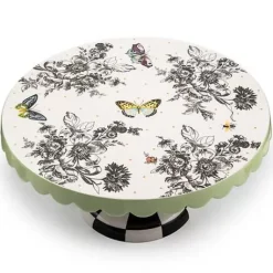 MacKenzie-Childs Butterfly Toile Large Pedestal Platter< Serveware