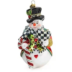MacKenzie-Childs Candy Cane Snowman Glass Ornament< Holiday