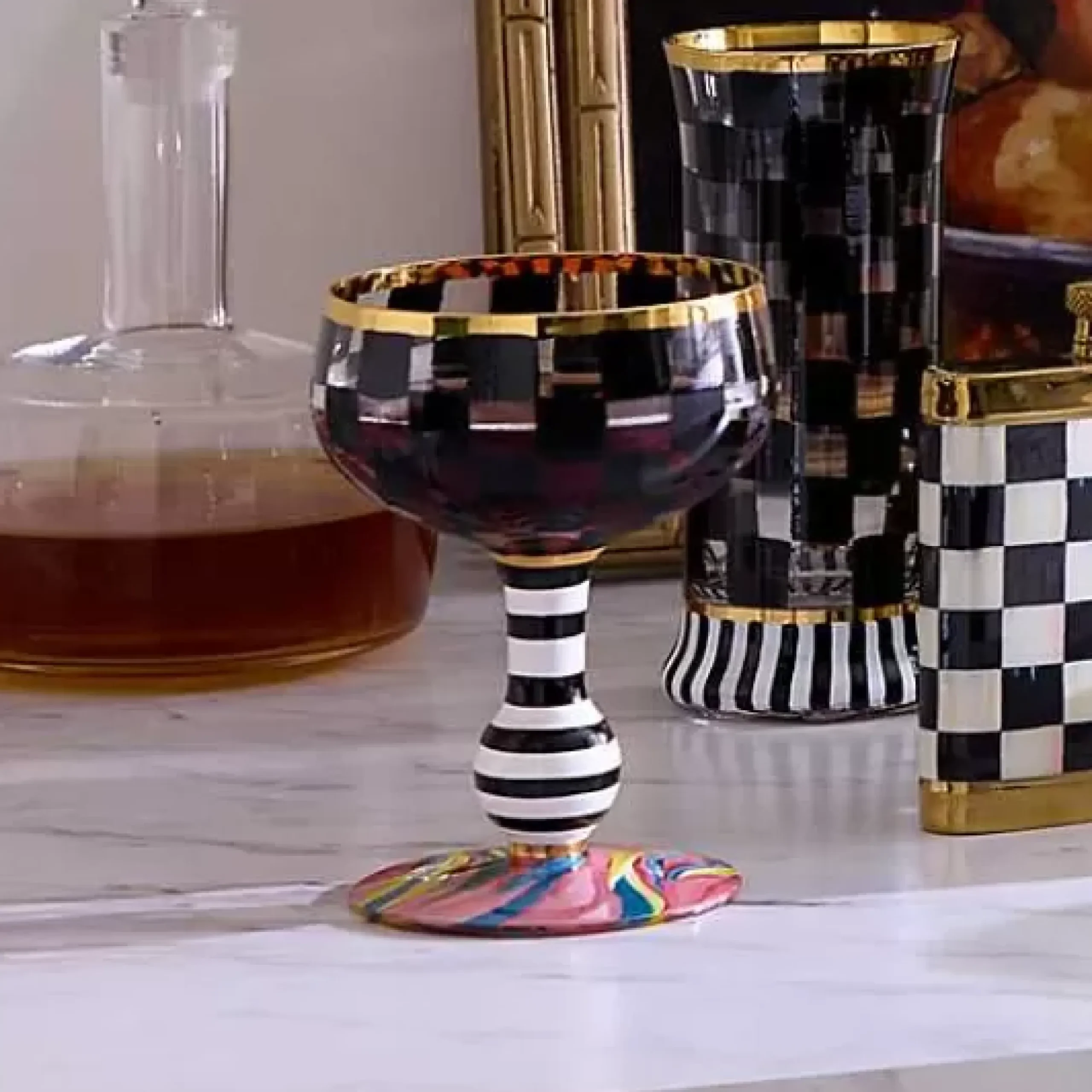 MacKenzie-Childs Carnival Black Coupe Glass< Fall Entertaining|Drinkware