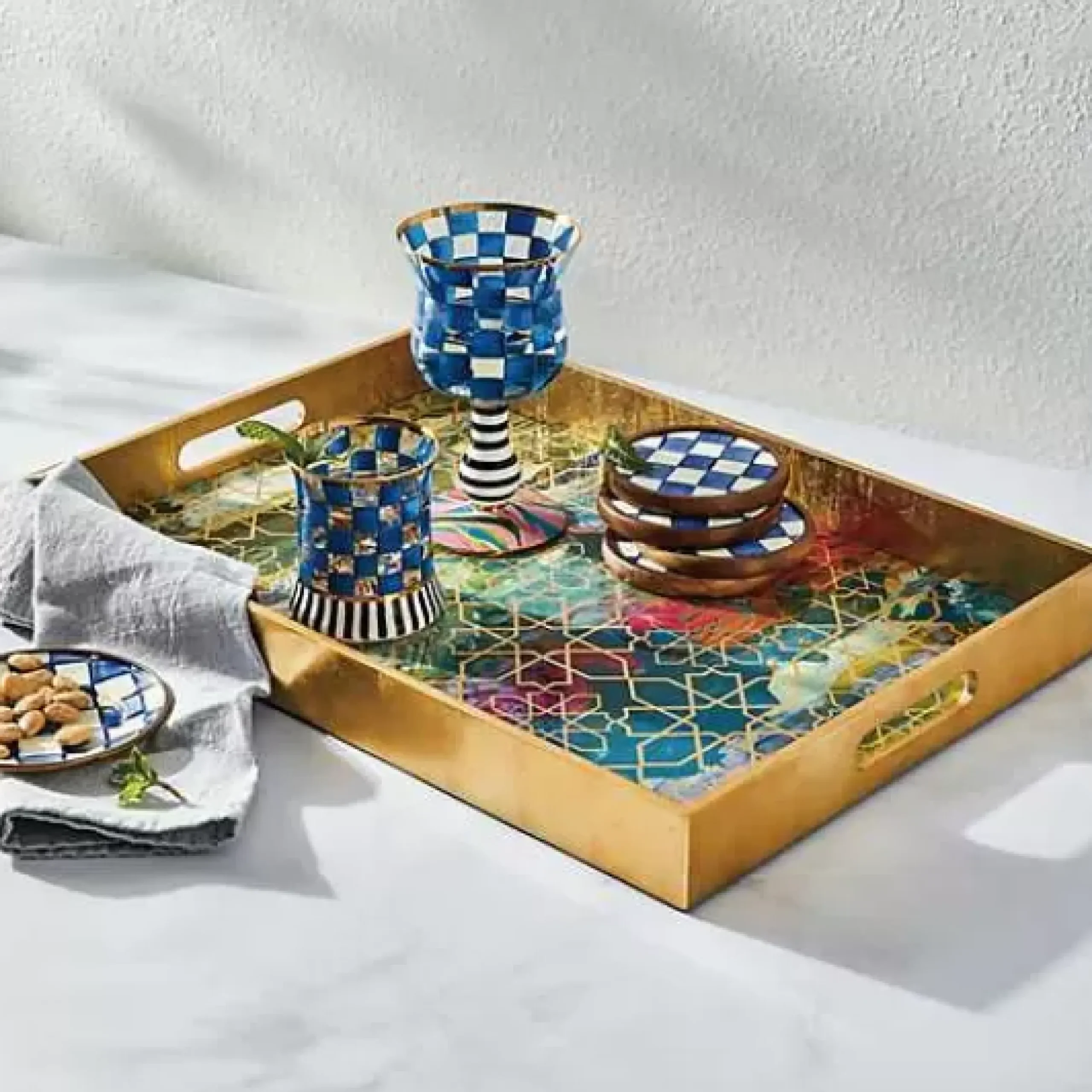 MacKenzie-Childs Carnival Royal Tumbler Glass, Set of 2< Drinkware|Bar Entertaining