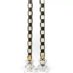 MacKenzie-Childs Check Black  Ivory Dinner Candles, Set of 2< Candles & Fragrances|Table Accessories