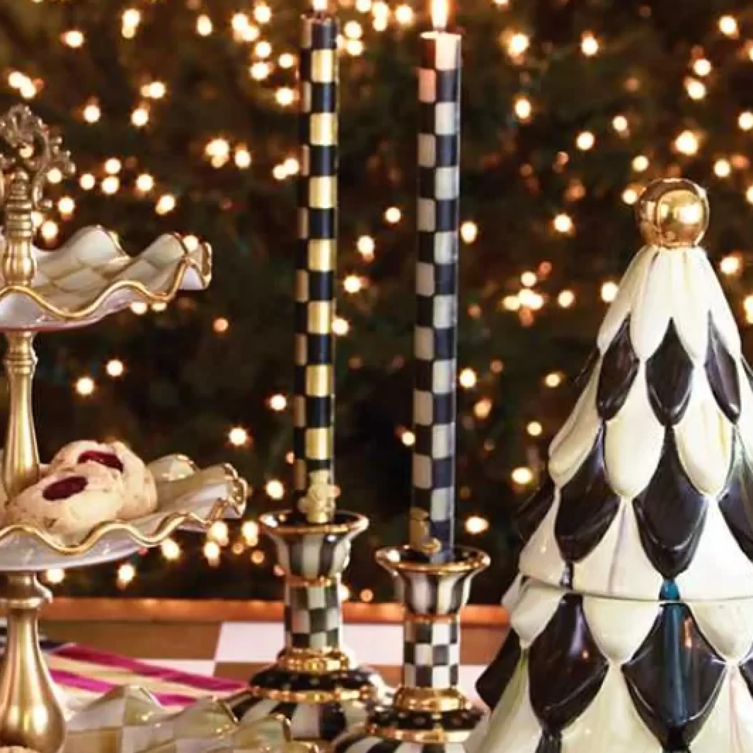 MacKenzie-Childs Check Black Ivory Dinner Candles, Set of 2< Candles & Fragrances|Table Accessories