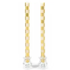 MacKenzie-Childs Check Gold  Ivory Dinner Candles, Set of 2< Candles & Fragrances|Table Accessories