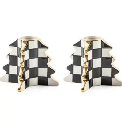 MacKenzie-Childs Check Tree Candle Holders, Set of 2< Holiday|Candles & Fragrances