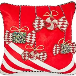 MacKenzie-Childs Christmas Candy Red Beaded Throw Pillow< Pillows, Throws, & Cushions