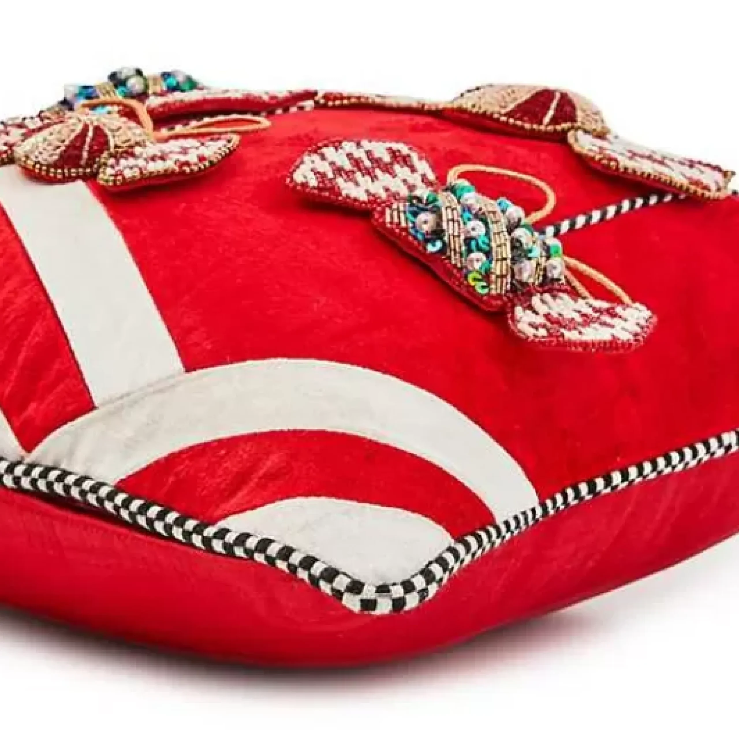MacKenzie-Childs Christmas Candy Red Beaded Throw Pillow< Pillows, Throws, & Cushions