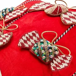 MacKenzie-Childs Christmas Candy Red Beaded Throw Pillow< Pillows, Throws, & Cushions