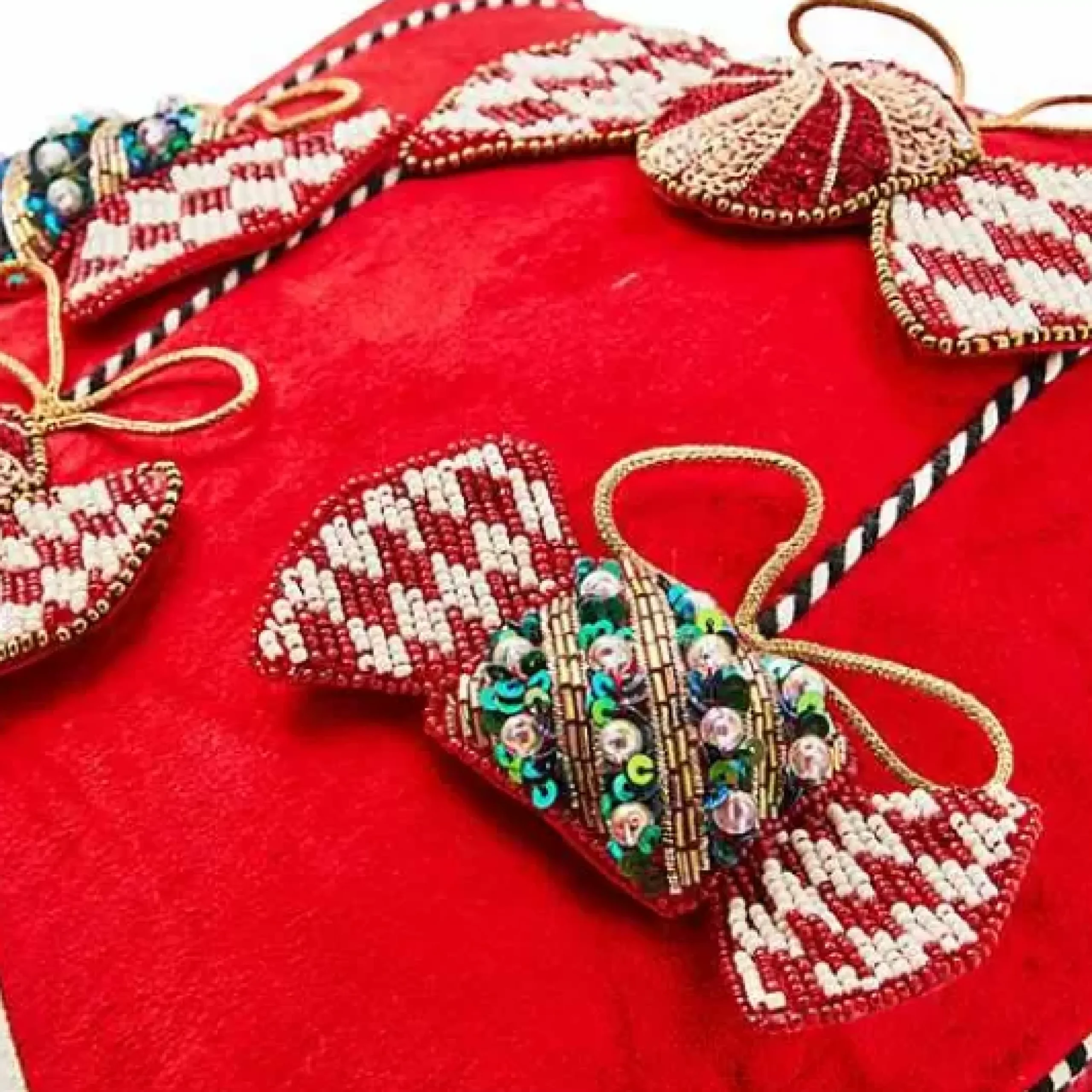 MacKenzie-Childs Christmas Candy Red Beaded Throw Pillow< Pillows, Throws, & Cushions