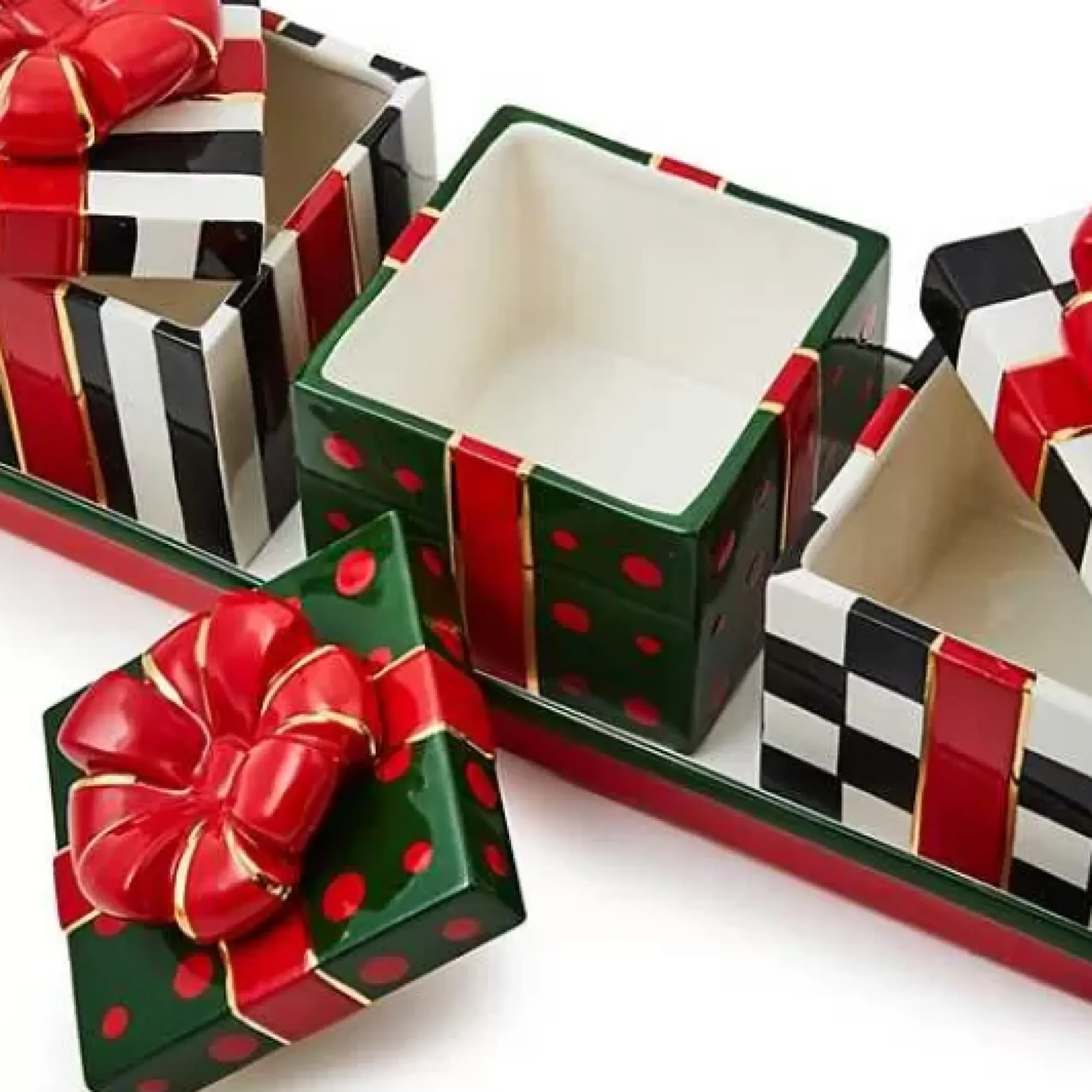 MacKenzie-Childs Christmas Gift Lidded Boxes Tray Set< Kitchen & Dining Sets|Kitchen Storage & Organization