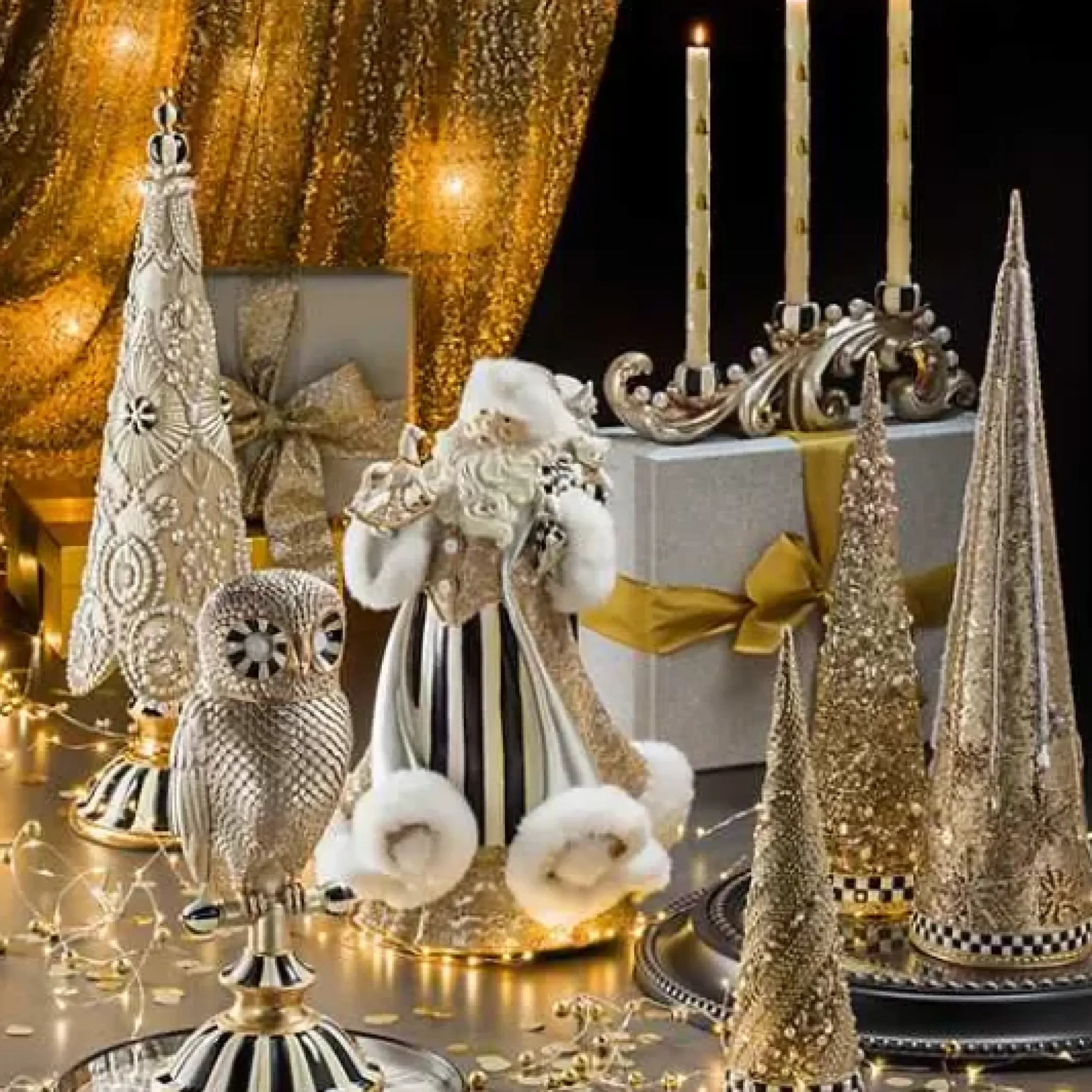 MacKenzie-Childs Christmas Tree Dinner Candles - Gold Pearl - Set of 2< Candles & Fragrances|Table Accessories