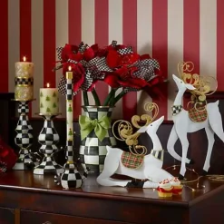 MacKenzie-Childs Christmas Tree Dinner Candles - Check Bands - Set of 2< Holiday|Candles & Fragrances