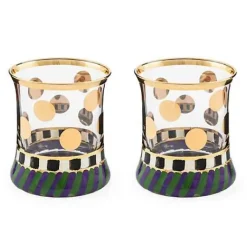 MacKenzie-Childs Cirque Purple  Green Tumbler Glass, Set of 2< Drinkware|Bar Entertaining