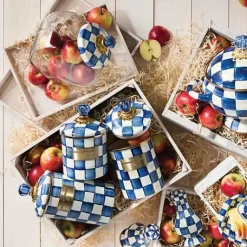 MacKenzie-Childs Cookie Jar with Royal Check Lid< Kitchen Storage & Organization