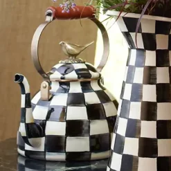 MacKenzie-Childs Courtly Check 3 Quart Tea Kettle with Bird< Cookware & Bakeware|Tea Kettles
