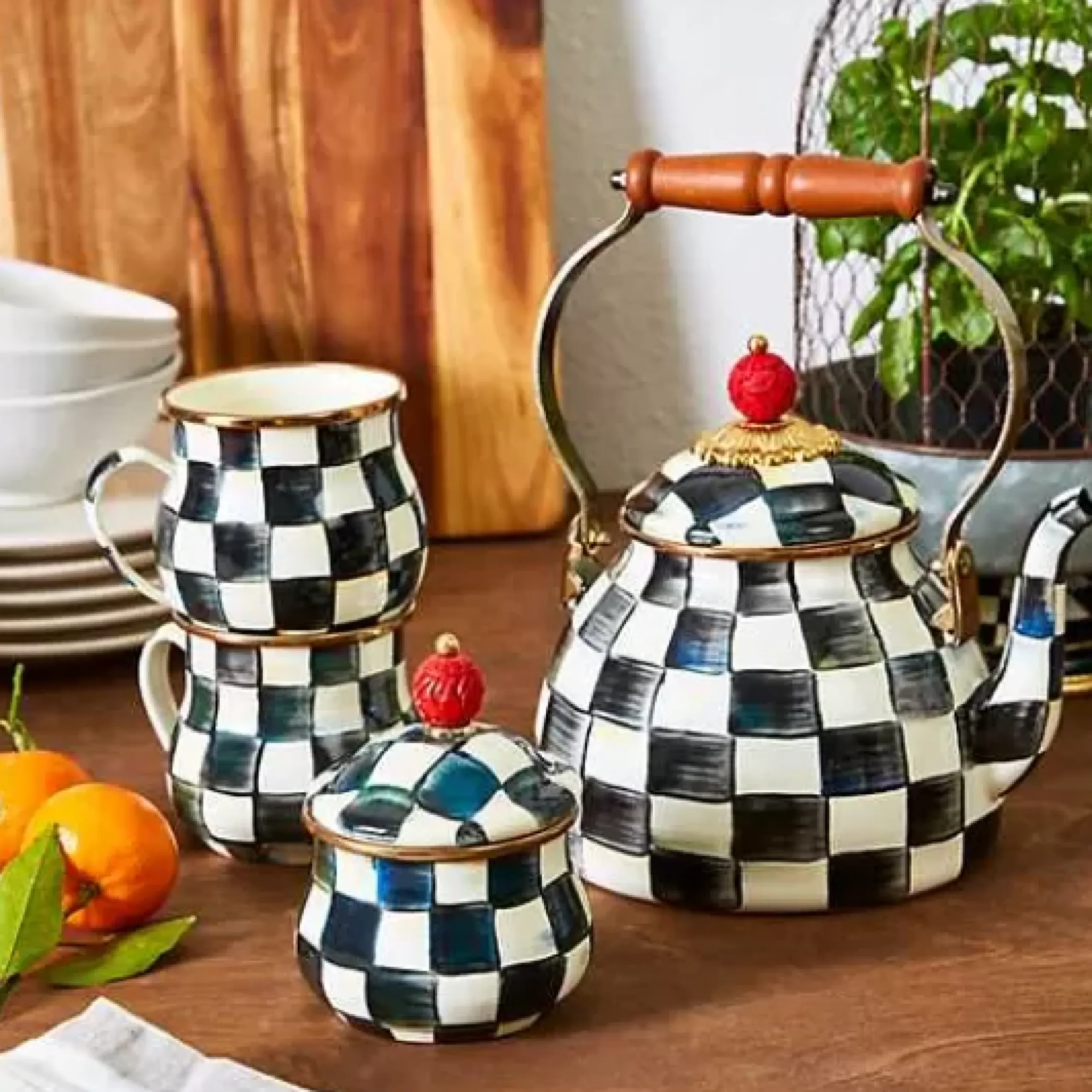 MacKenzie-Childs Courtly Check 2 Quart Tea Kettle< The Coffee Shop|Fall Entertaining